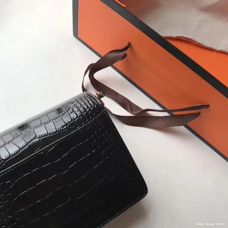Cheap Black Alligator Hermes Roulis Bag Gold Hardware In Leather 0506